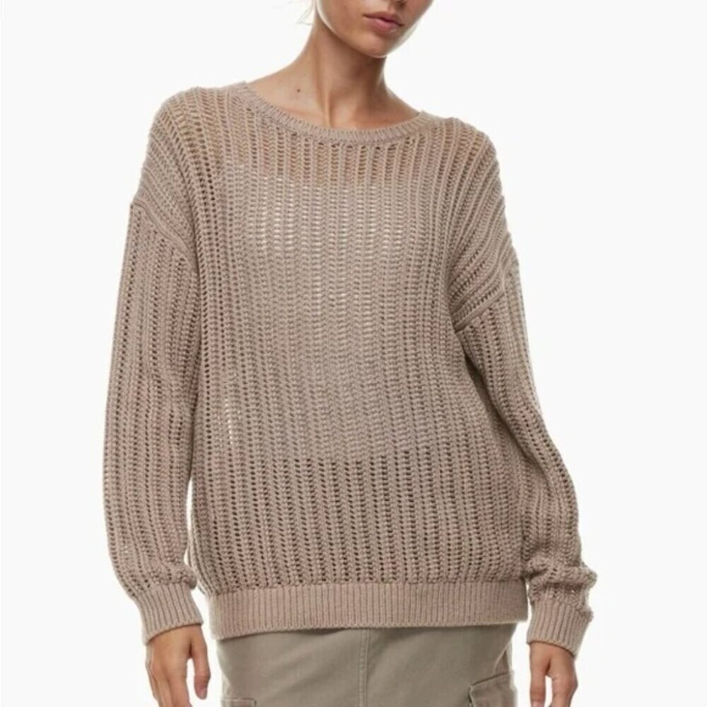 Aritzia Wilfred Free Afterglow Sweater Mesh Cotton Warm Taupe Brown Size XS